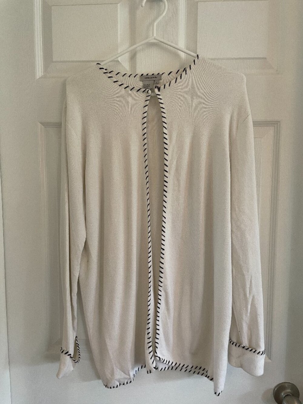 Vintage Sans Pareille White Knit Cardigan Whipstitch Trim Size Large